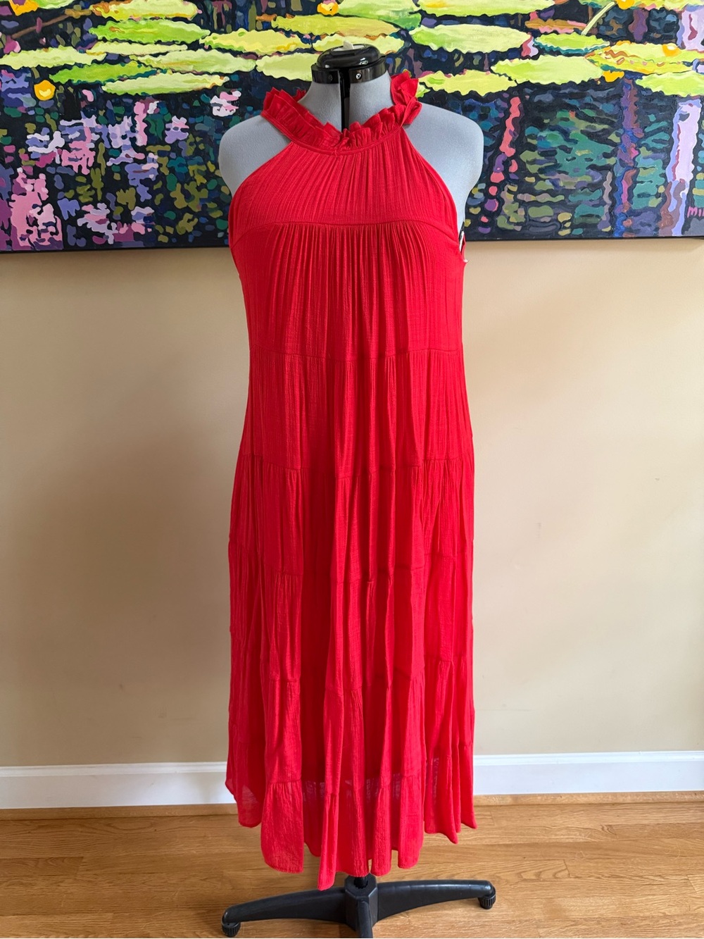 Red Ruffled Halter Maxi Dress
